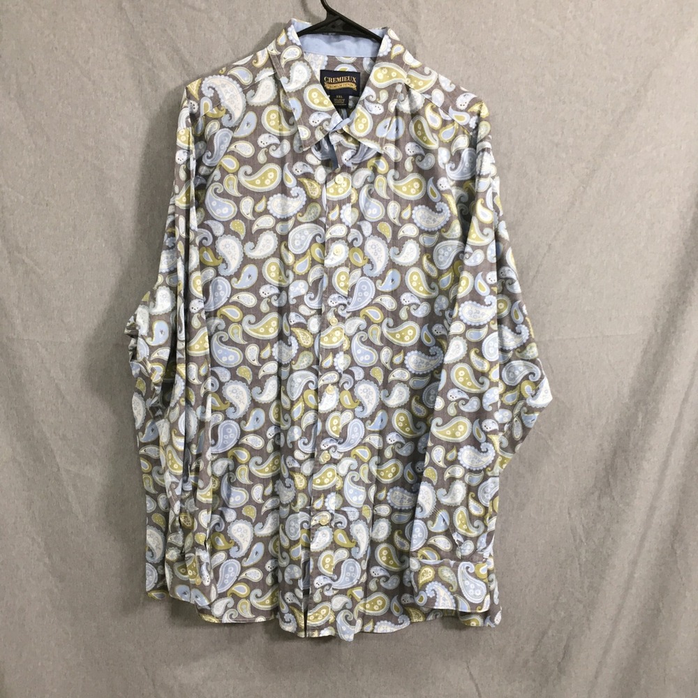 Cremieux Premium Denim Mens XXL Blue Paisley Button Down Shirt Cotton Lg Sleeve